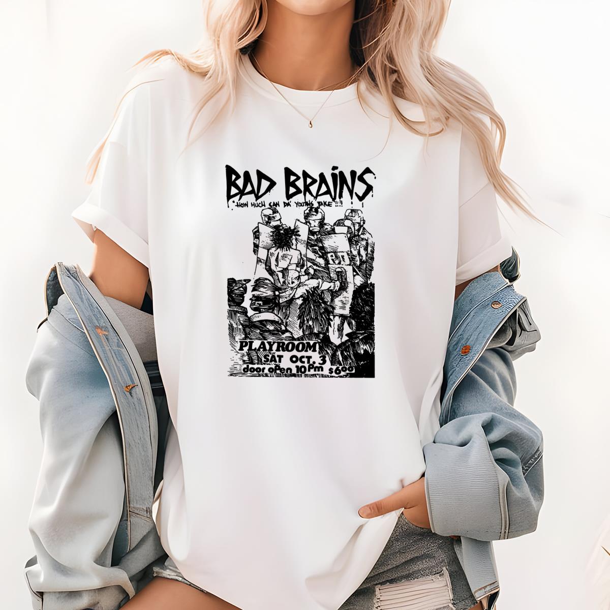 Bad Brains Vintage 80s Punk Rock Band Flyer Design Gold Creme Unisex T-Shirt