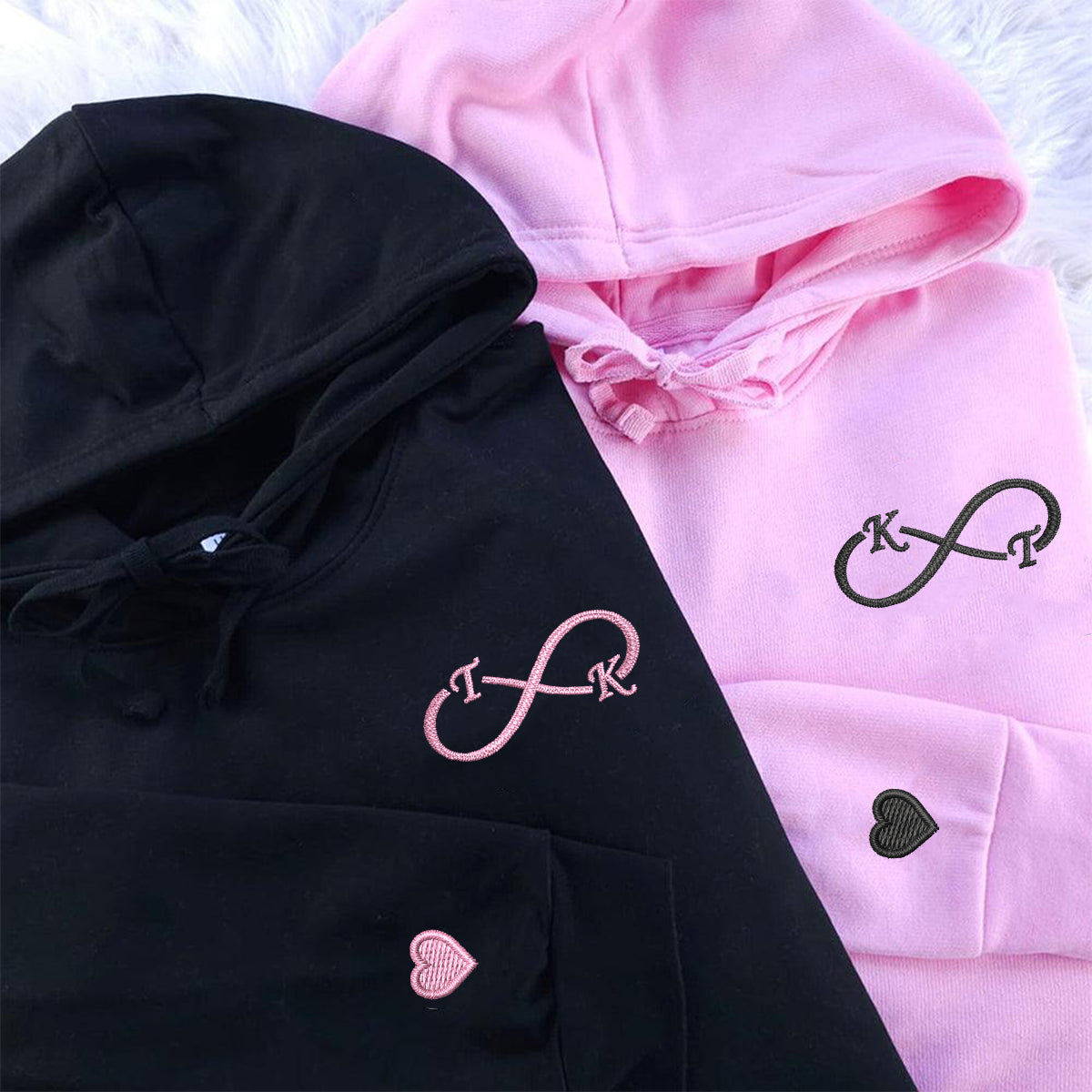 I Love You Infinity Matching Hoodies for Couples - Custom Embroidered Sweatshirts