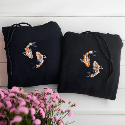 Yin and Yang Koi Fish Matching Hoodies for Couples - Custom Embroidered Sweatshirts