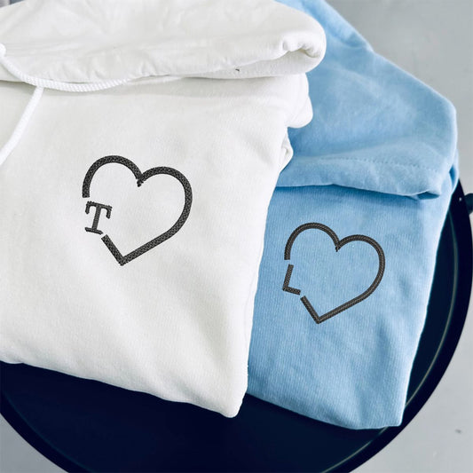 Heart Initials Matching Hoodies for Couples - Custom Embroidered Couple Sweatshirts