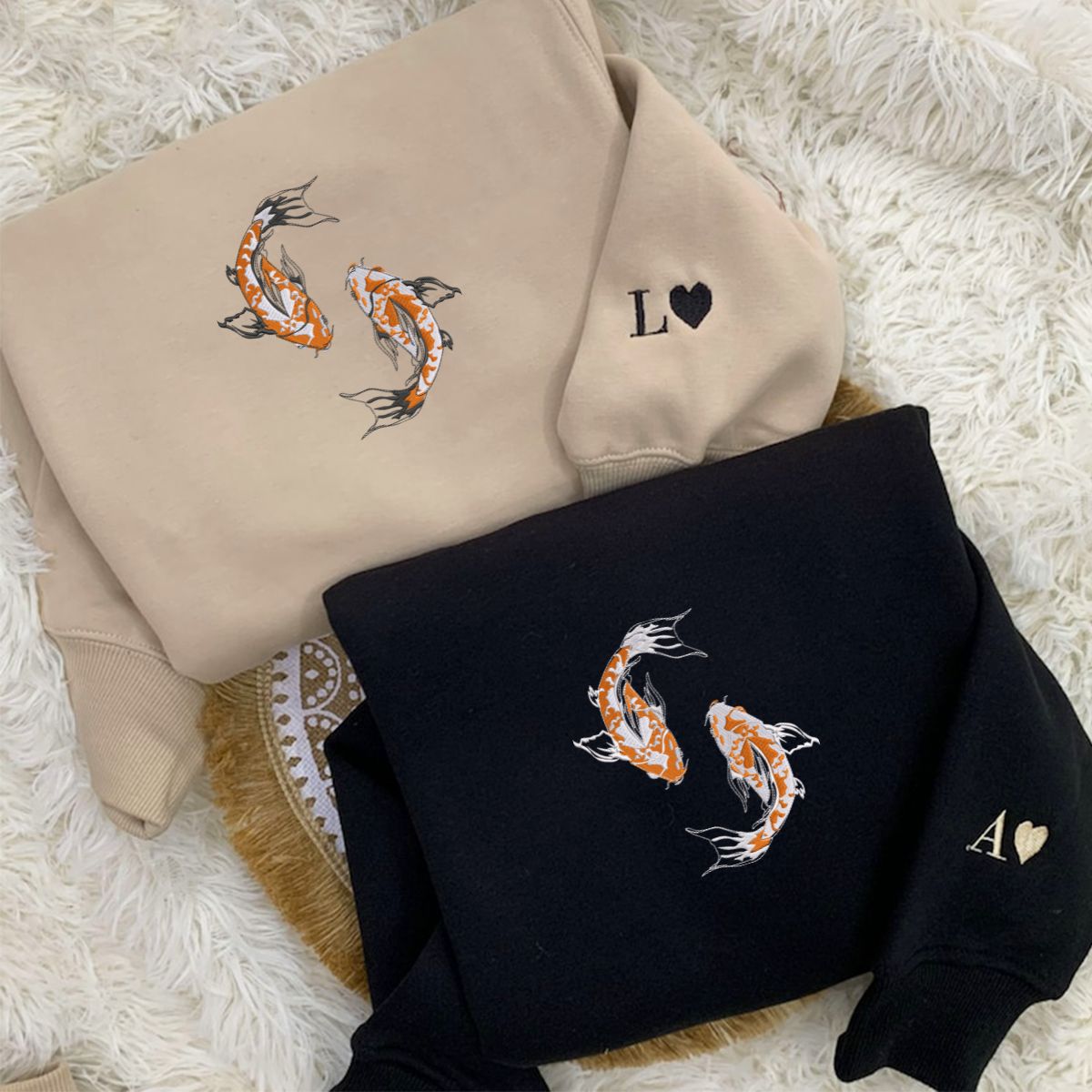Yin and Yang Koi Fish Matching Hoodies for Couples - Custom Embroidered Sweatshirts