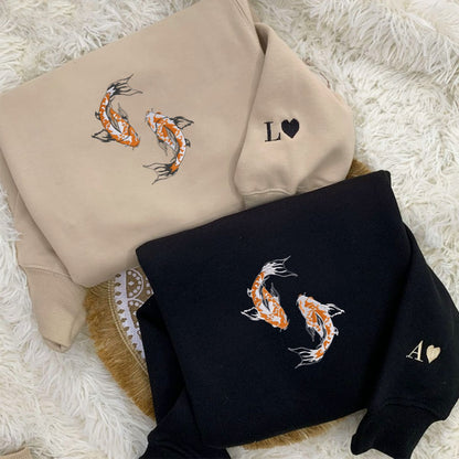 Yin and Yang Koi Fish Matching Hoodies for Couples - Custom Embroidered Sweatshirts