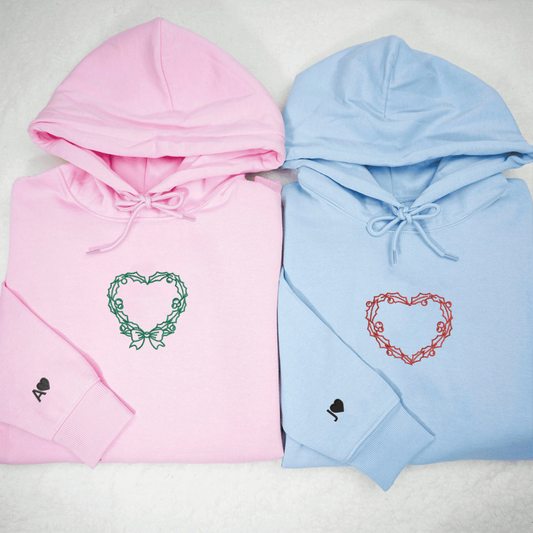 Wreath Hearts Matching Hoodies for Couples - Custom Embroidered Couple Sweatshirts