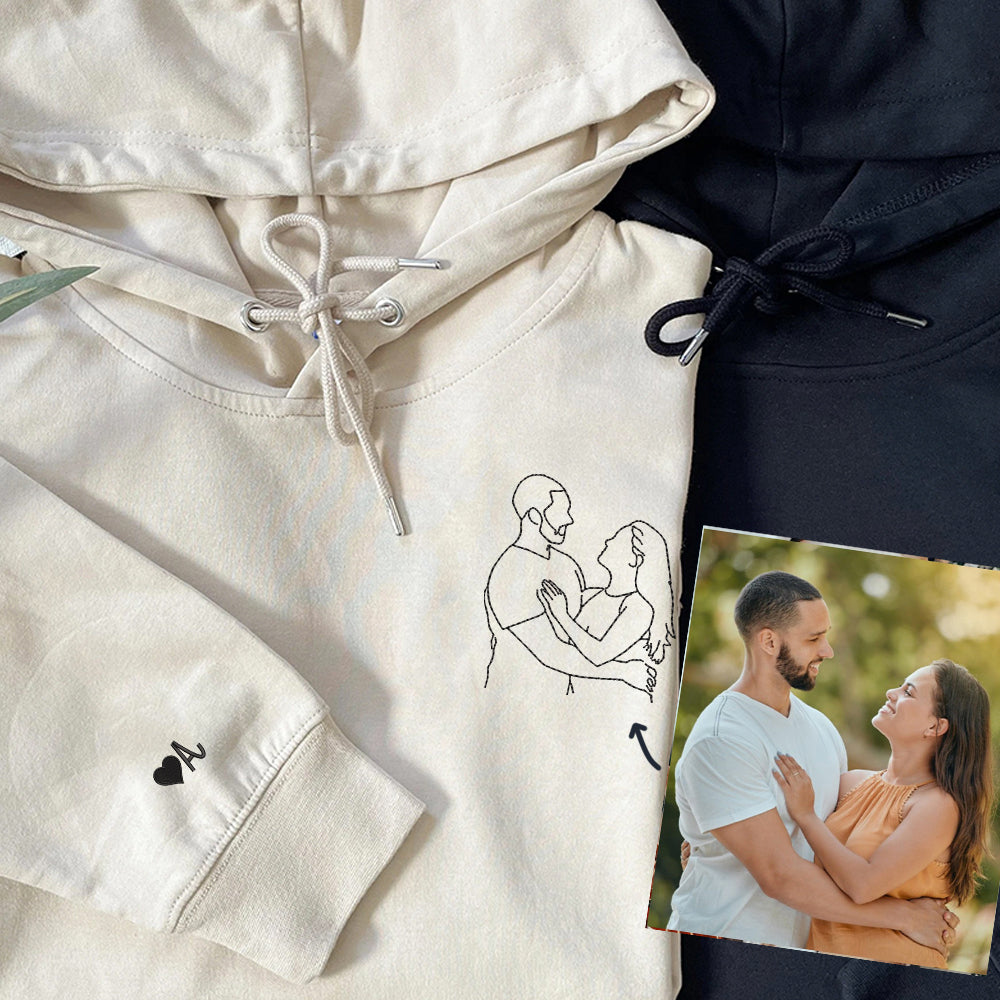 Custom Embroidered Photo Hoodie, Personalized Couple Portrait Sweatshirt, Unique Couple Hoodie Gift - Perfect for Cozy Couples Gifts