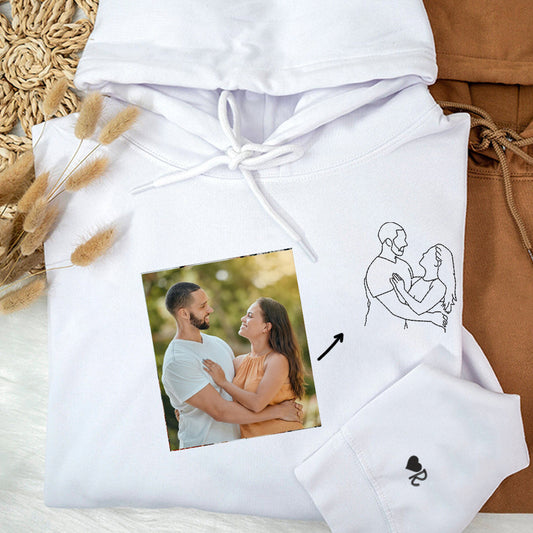 Custom Embroidered Photo Hoodie, Personalized Couple Portrait Sweatshirt, Unique Couple Hoodie Gift - Perfect for Cozy Couples Gifts