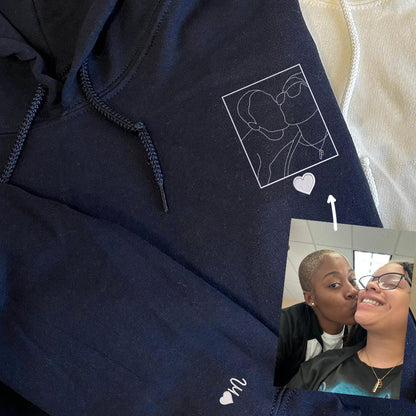 Custom Embroidered Portrait from Photo Sweatshirt, Couple Sweatshirts, Couples Portrait, Custom Photo Hoodie, Personalized Gift For Couples - Perfect for Cozy Couples Gifts