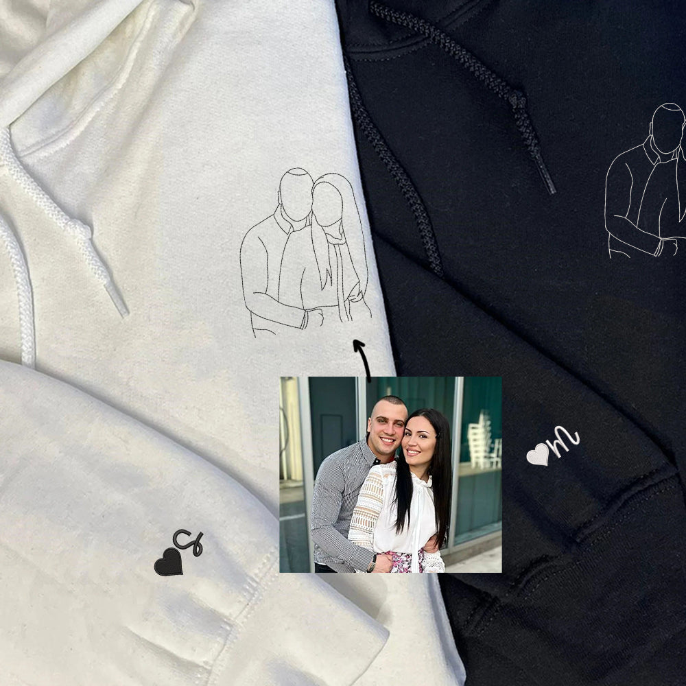 Custom Embroidered Portrait Sweatshirt for Couple, Personalized People Outline, Photo Hoodie, Embroidered Line Art - Perfect for Cozy Couples Gifts