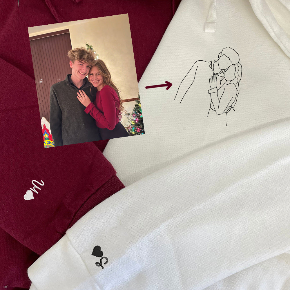 Custom Embroidered Couples Portrait Sweatshirt, Custom Embroidery from Photo Couple Hoodie, Memorable Gift Idea - Perfect for Cozy Couples Gifts