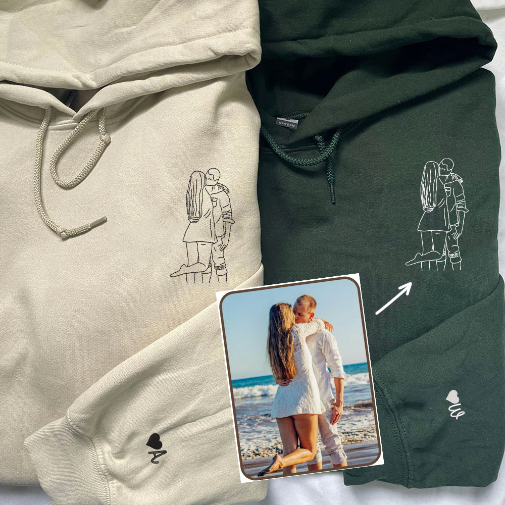 Personalized Picture Outline Hoodie Sweatshirt, Portrait Photo Couple Outline Sweatshirt, Custom Line Art Photo Hoodie - Perfect for Cozy Couples Gifts