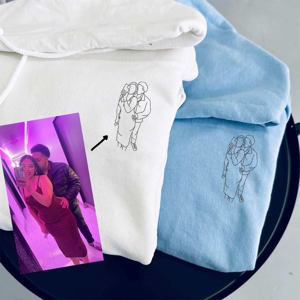 Embroidered Photo Sweatshirt, Customized Photo Crewneck, Unique Embroidered Photo Outline, Special Couple Portrait Gift