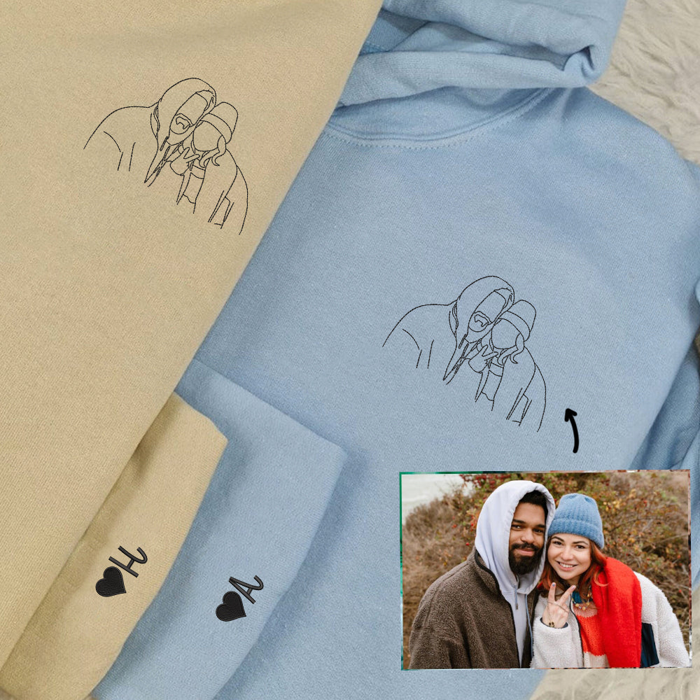 Custom Couple Portrait Embroidered Sweatshirt, Wedding Portrait Hoodie, Matching Couple Sweatshirts, Perfect Wedding Gift for Couples