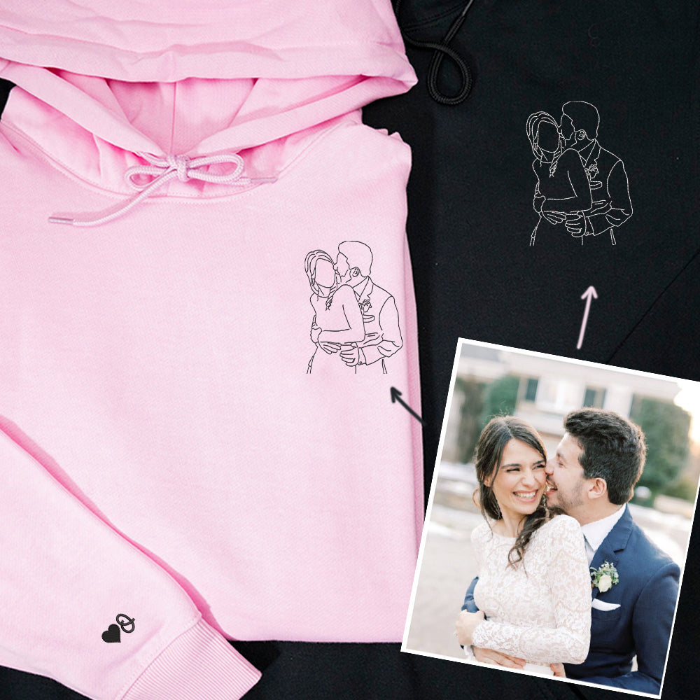 Custom Embroidered Hoodie, Personalized Portrait From Photo Sweatshirt, Couple Hoodie, Matching Hoodies for Couples