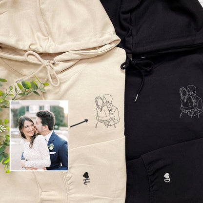 Custom Embroidered Hoodie, Personalized Portrait From Photo Sweatshirt, Couple Hoodie, Matching Hoodies for Couples