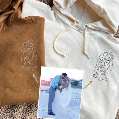 Custom Embroidered Portrait Sweatshirt from Your Photo, Personalized Photo Crewneck, Custom Portrait for Couple, Embroidered Outline Photo