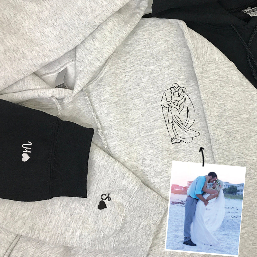 Custom Embroidered Portrait Sweatshirt from Your Photo, Personalized Photo Crewneck, Custom Portrait for Couple, Embroidered Outline Photo