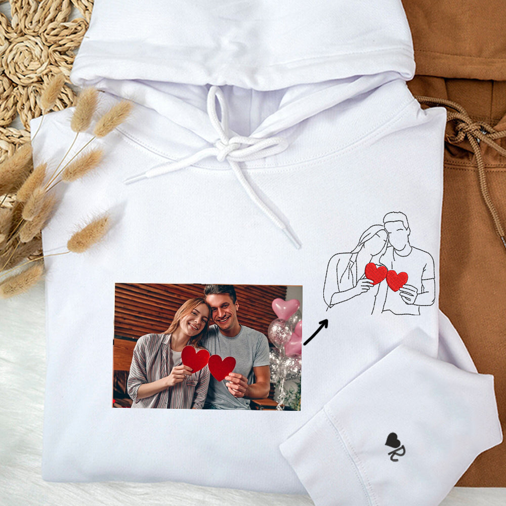 Custom Embroidered Portrait Sweatshirt from Your Photo, Personalized Photo Crewneck, Embroidered Outline Image for Couple