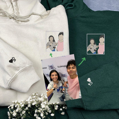 Custom Embroidered Full-Color Portrait Hoodie, Personalized Custom Portrait Sweatshirt, Photo Couple Hoodie - Perfect for Cozy Couples Gifts