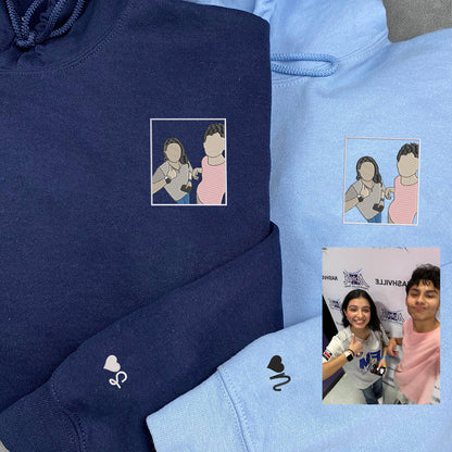 Custom Embroidered Full-Color Portrait Hoodie, Personalized Custom Portrait Sweatshirt, Photo Couple Hoodie - Perfect for Cozy Couples Gifts