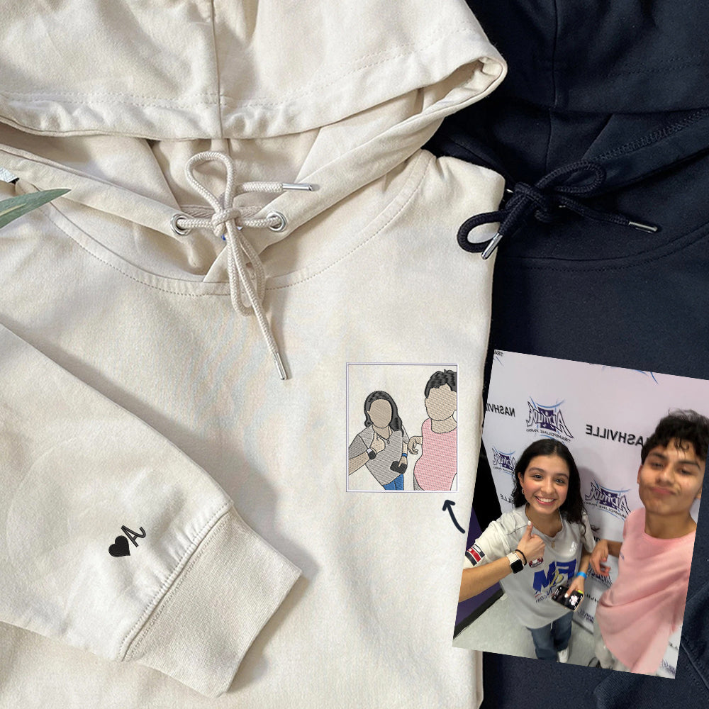 Custom Embroidered Full-Color Portrait Hoodie, Personalized Custom Portrait Sweatshirt, Photo Couple Hoodie - Perfect for Cozy Couples Gifts