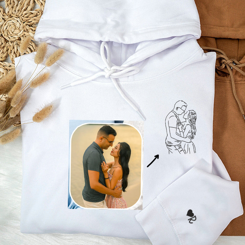 Custom Embroidered Portrait Sweatshirt from Your Photo, Personalized Photo Hoodie, Embroidered Outline Photo, Custom Portrait for Couple