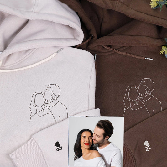 Custom Portrait Embroidered Sweatshirt, Best Gift for Couple Wedding, Couples Embroidered Sweatshirts, Couple Wedding Portrait Hoodie