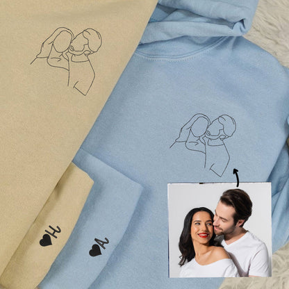 Custom Portrait Embroidered Sweatshirt, Best Gift for Couple Wedding, Couples Embroidered Sweatshirts, Couple Wedding Portrait Hoodie