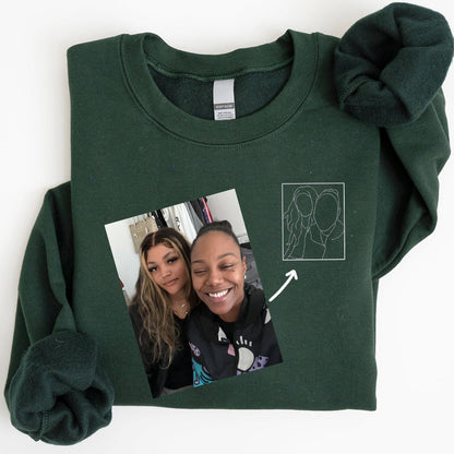 Custom Embroidered Gift for Couple, Personalized Custom Portrait Sweatshirt, Photo Couple Hoodie - Perfect for Cozy Couples Gifts