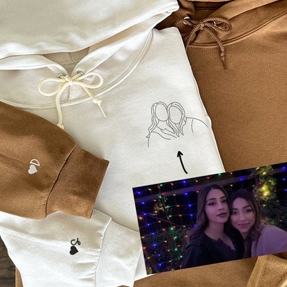 Custom Embroidered Couple Sweatshirts Hoodies, Personalized Portrait from Photo, Unique Anniversary Gift - Perfect for Cozy Couples Gifts