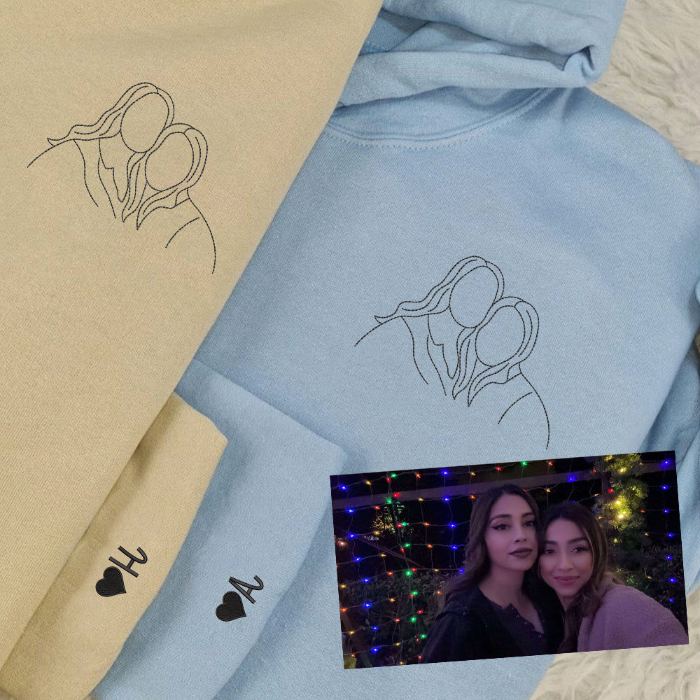 Custom Embroidered Couple Sweatshirts Hoodies, Personalized Portrait from Photo, Unique Anniversary Gift - Perfect for Cozy Couples Gifts