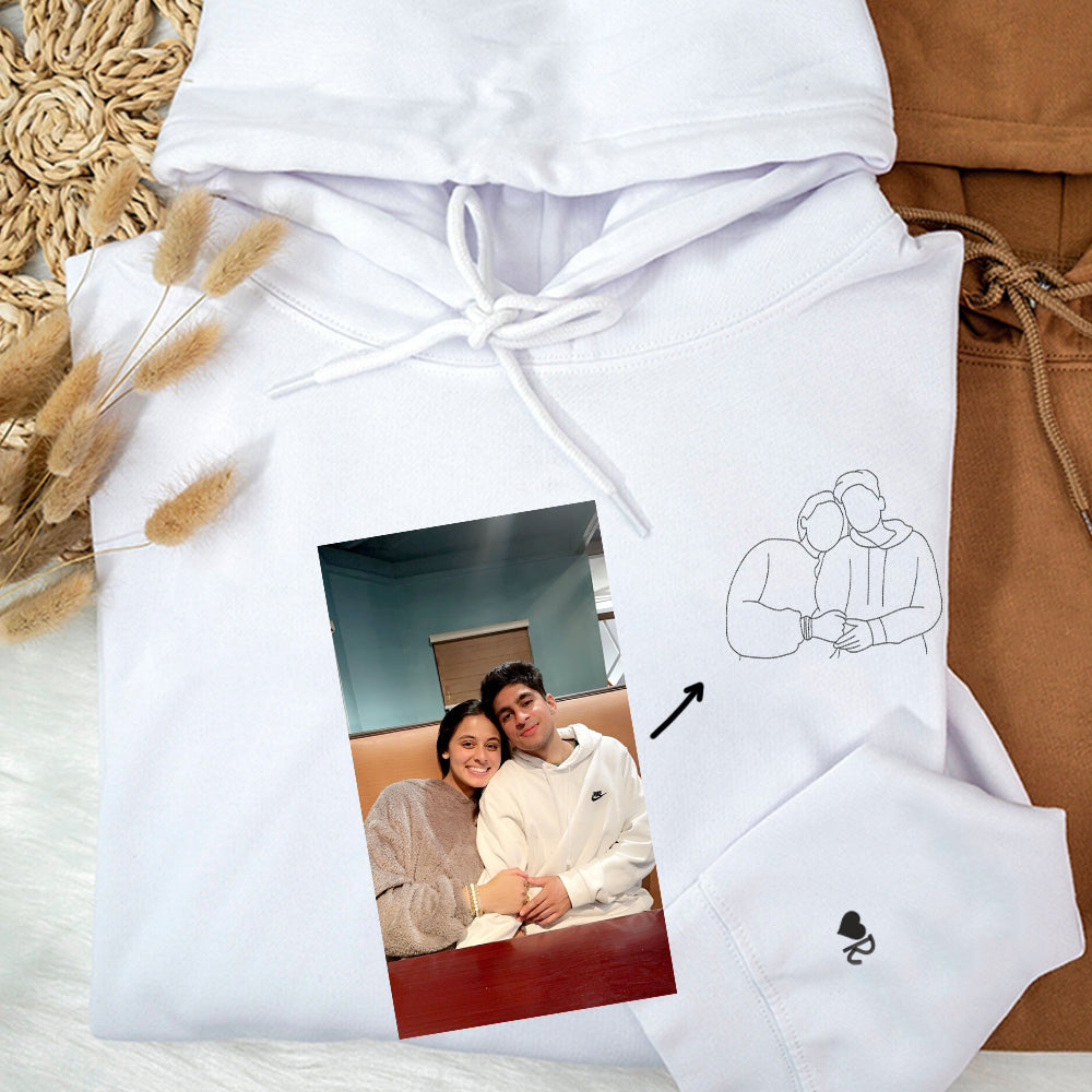 Custom Embroidered Couple Sweatshirts Hoodies, Personalized Portrait from Photo, Special Gift for Loved Ones - Perfect for Cozy Couples Gifts