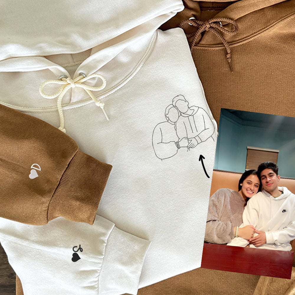 Custom Embroidered Couple Sweatshirts Hoodies, Personalized Portrait from Photo, Special Gift for Loved Ones - Perfect for Cozy Couples Gifts