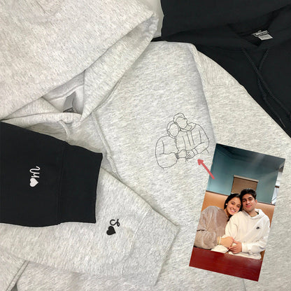 Custom Embroidered Couple Sweatshirts Hoodies, Personalized Portrait from Photo, Special Gift for Loved Ones - Perfect for Cozy Couples Gifts