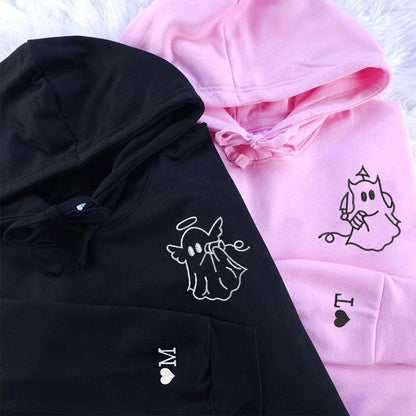 Angel and Devil Ghost Matching Hoodies for Couples - Custom Embroidered Sweatshirts