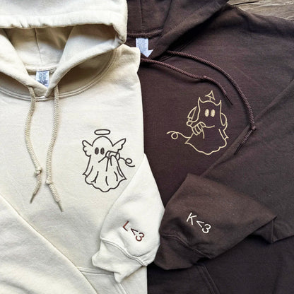 Angel and Devil Ghost Matching Hoodies for Couples - Custom Embroidered Sweatshirts