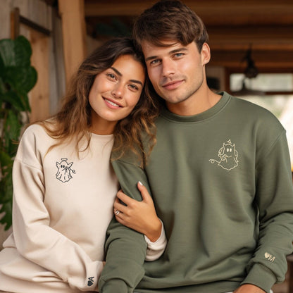 Angel and Devil Ghost Matching Hoodies for Couples - Custom Embroidered Sweatshirts