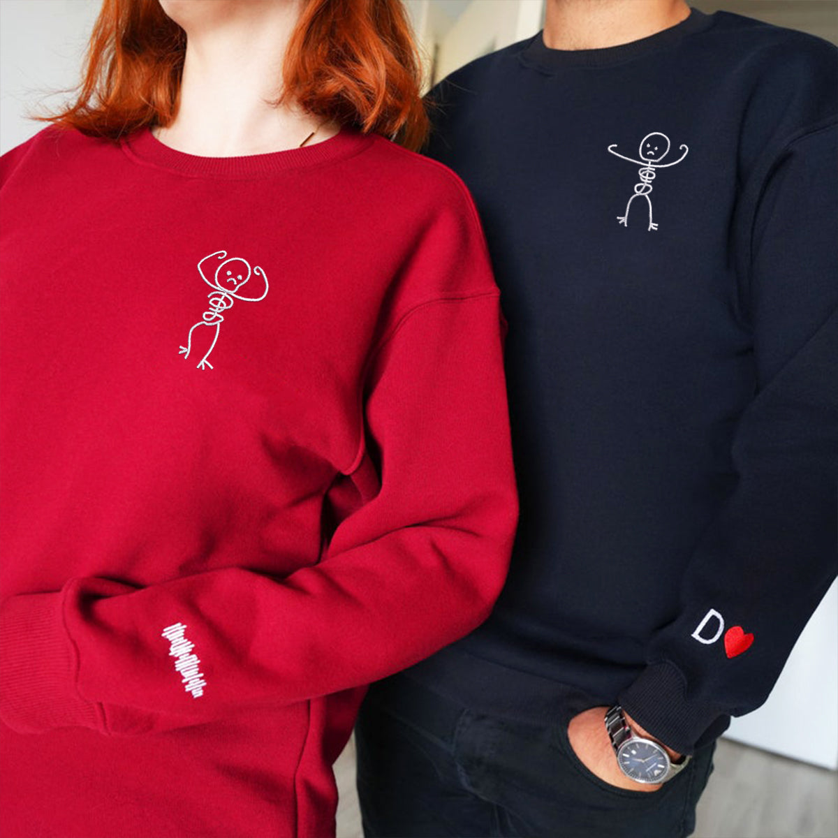 Angry Skeleton Matching Hoodies for Couples - Custom Embroidered Couple Sweatshirts