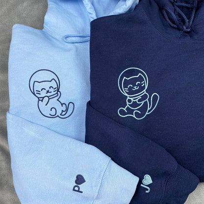 Astronaut Kitties Matching Hoodies for Couples - Custom Embroidered Couple Sweatshirts