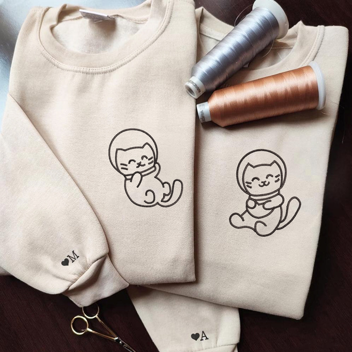 Astronaut Kitties Matching Hoodies for Couples - Custom Embroidered Couple Sweatshirts