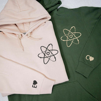 Atom Love Matching Hoodies for Couples - Custom Embroidered Couple Sweatshirts