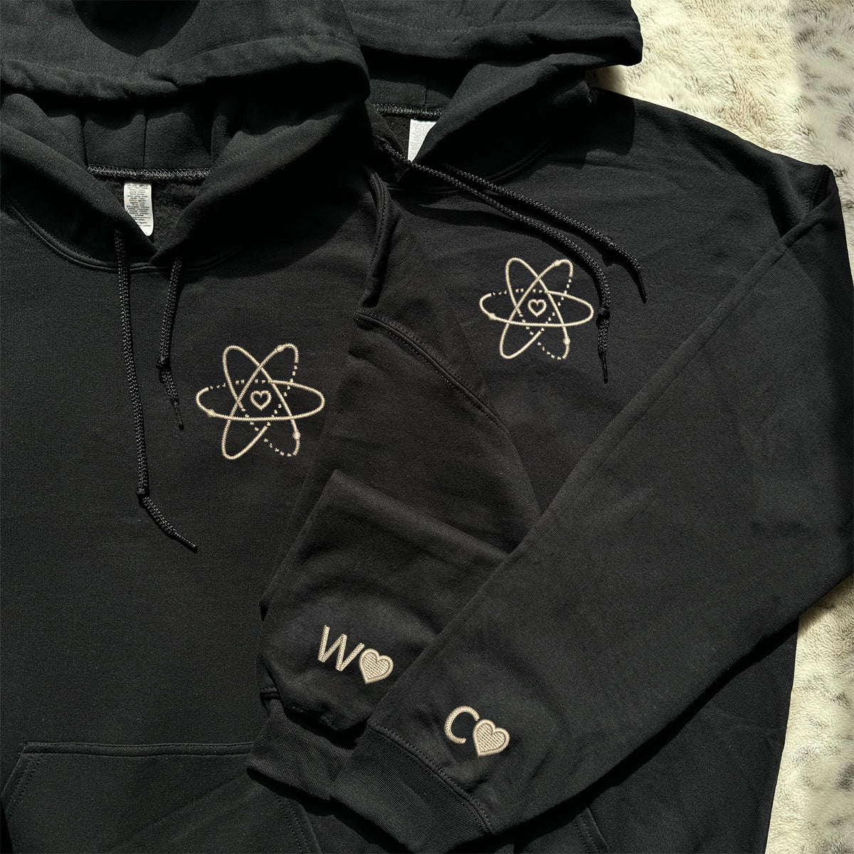 Atom Love Matching Hoodies for Couples - Custom Embroidered Couple Sweatshirts