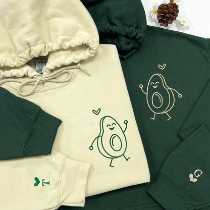 Avocado Love Matching Hoodies for Couples - Custom Embroidered Sweatshirts