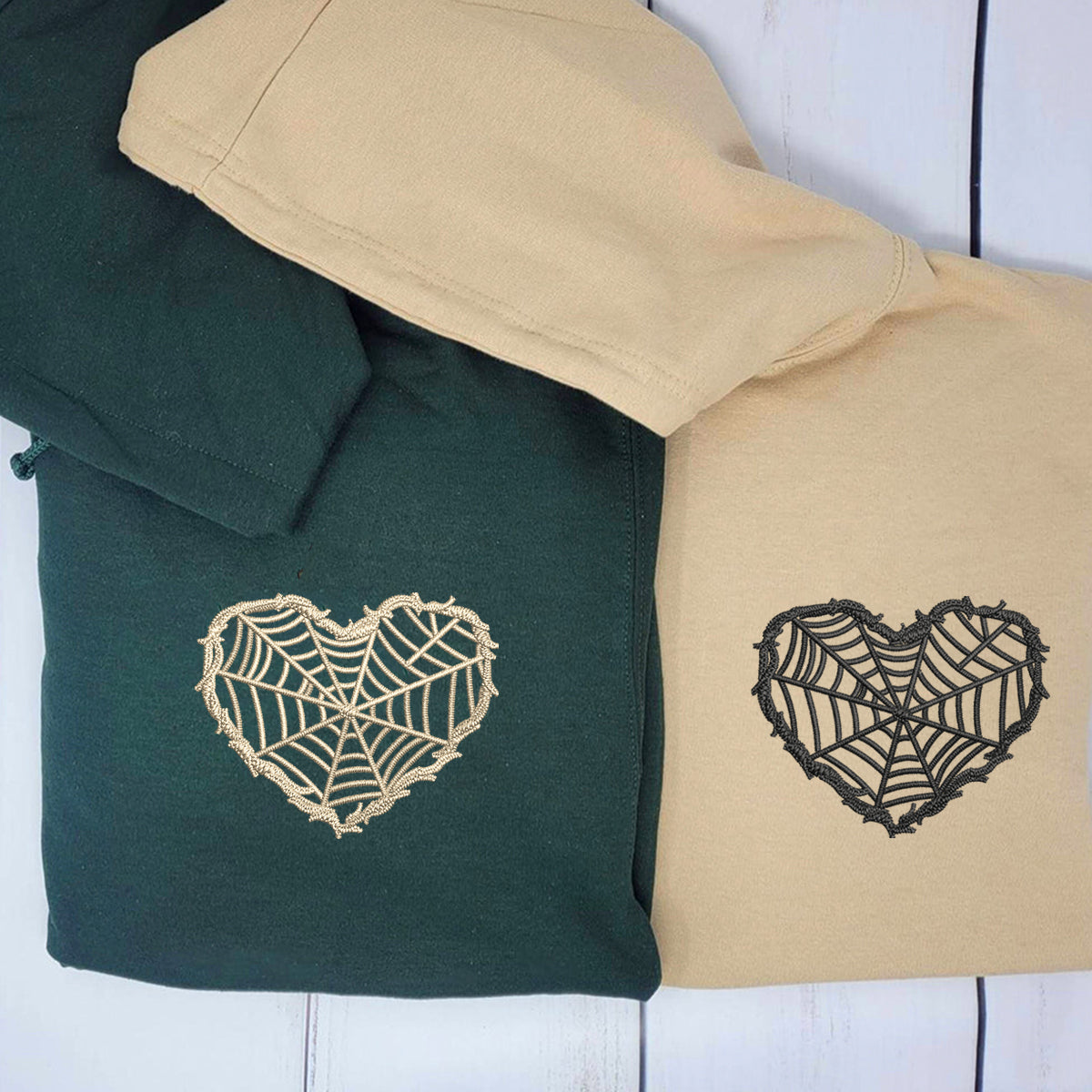 Barbed Wire Heart Matching Hoodies for Couples - Custom Embroidered Couple Sweatshirts