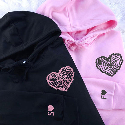 Barbed Wire Heart Matching Hoodies for Couples - Custom Embroidered Couple Sweatshirts