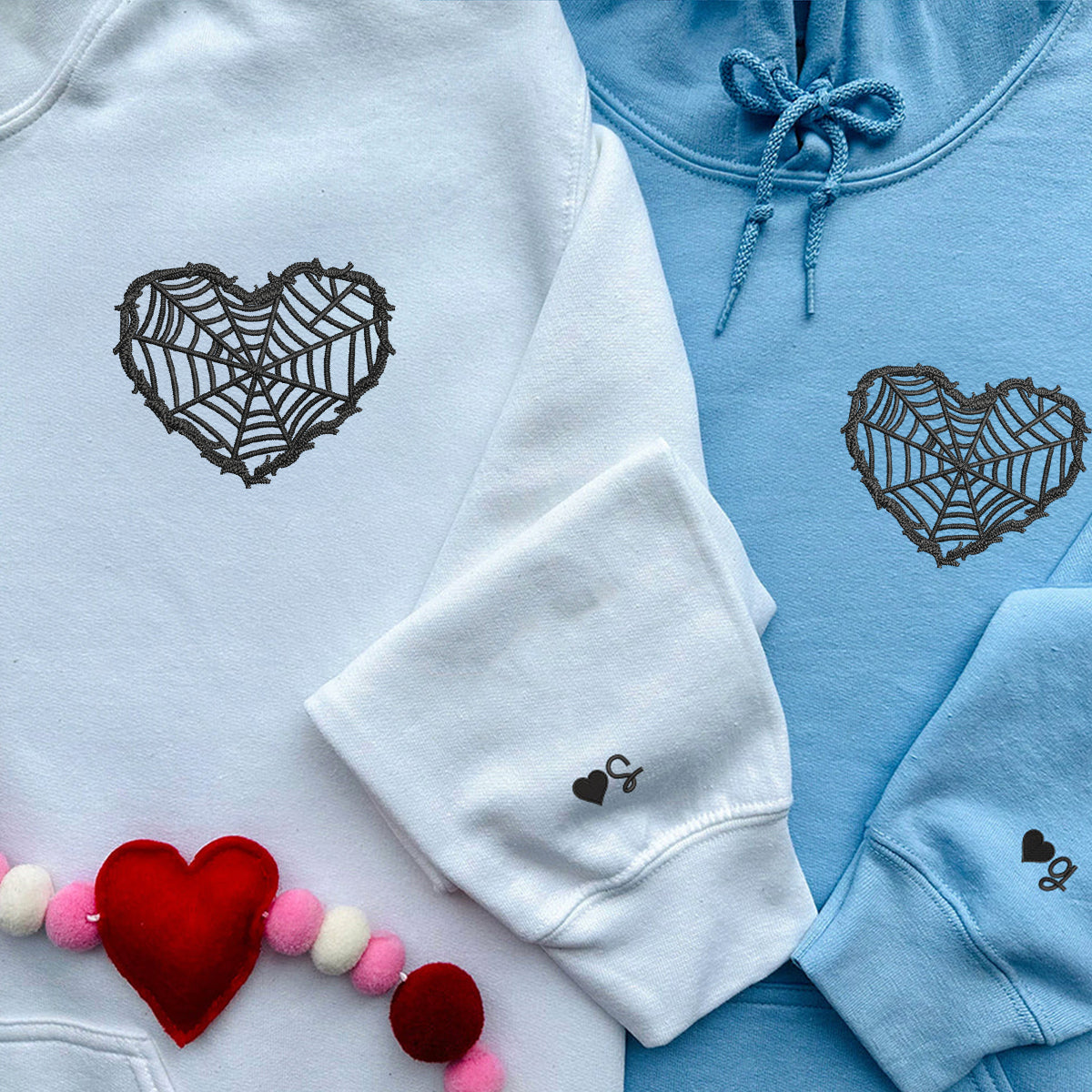 Barbed Wire Heart Matching Hoodies for Couples - Custom Embroidered Couple Sweatshirts