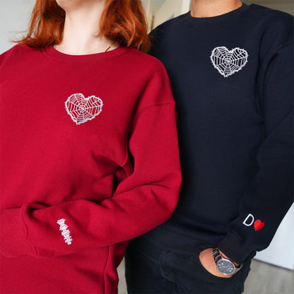 Barbed Wire Heart Matching Hoodies for Couples - Custom Embroidered Couple Sweatshirts