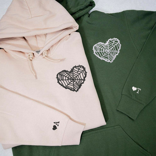 Barbed Wire Heart Matching Hoodies for Couples - Custom Embroidered Couple Sweatshirts