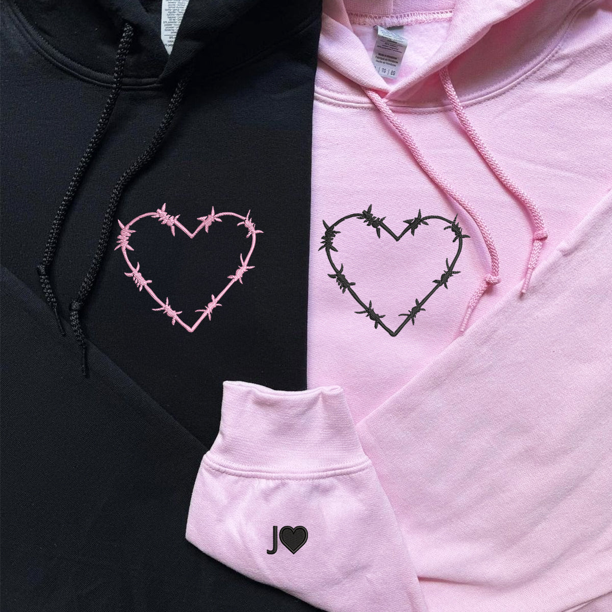 Barbwire Heart Matching Hoodies for Couples - Custom Embroidered Sweatshirts