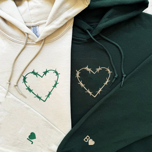 Barbwire Heart Matching Hoodies for Couples - Custom Embroidered Sweatshirts