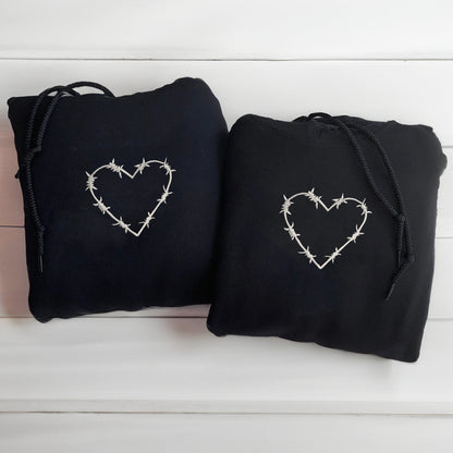 Barbwire Heart Matching Hoodies for Couples - Custom Embroidered Sweatshirts