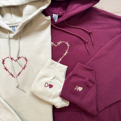 Barbwire Heart Matching Hoodies for Couples - Custom Embroidered Sweatshirts